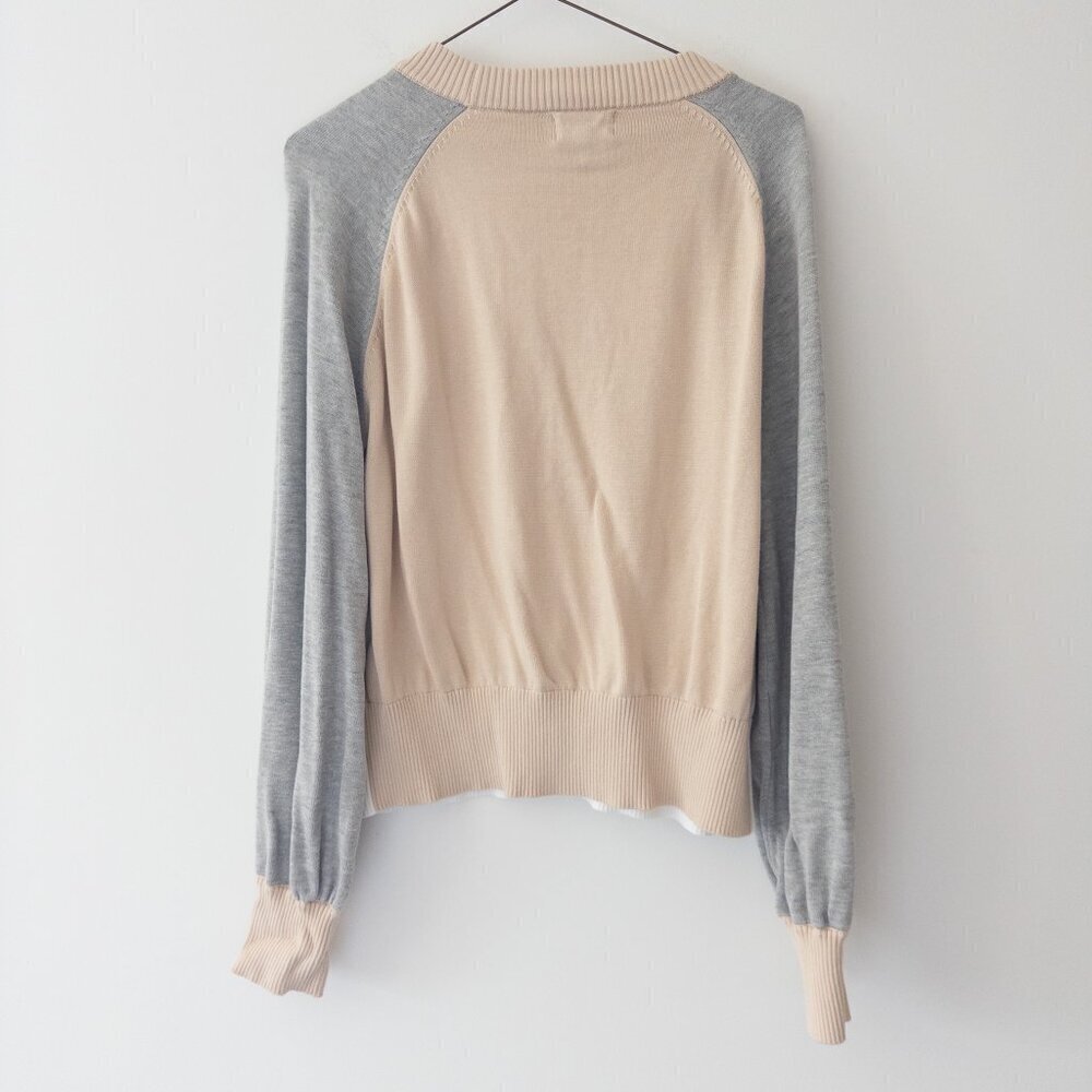 Monrow Colorblock Lightweight Neutral Sweater with Statement Sleeves, Size M - Picture 6 of 7